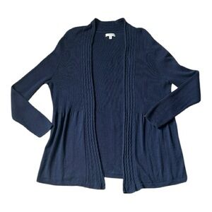 Croft & Barrow Navy Open Cardigan Contrasting Ribbed Long Sleeves & Upper Body